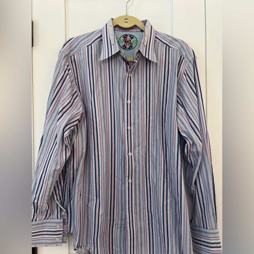 Robert Graham Blue and Pink Striped Button Down Shirt